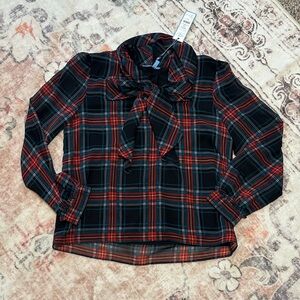 Draper James Red/Black “Georgia” Plaid Blouse with Bow, new with tags! Medium